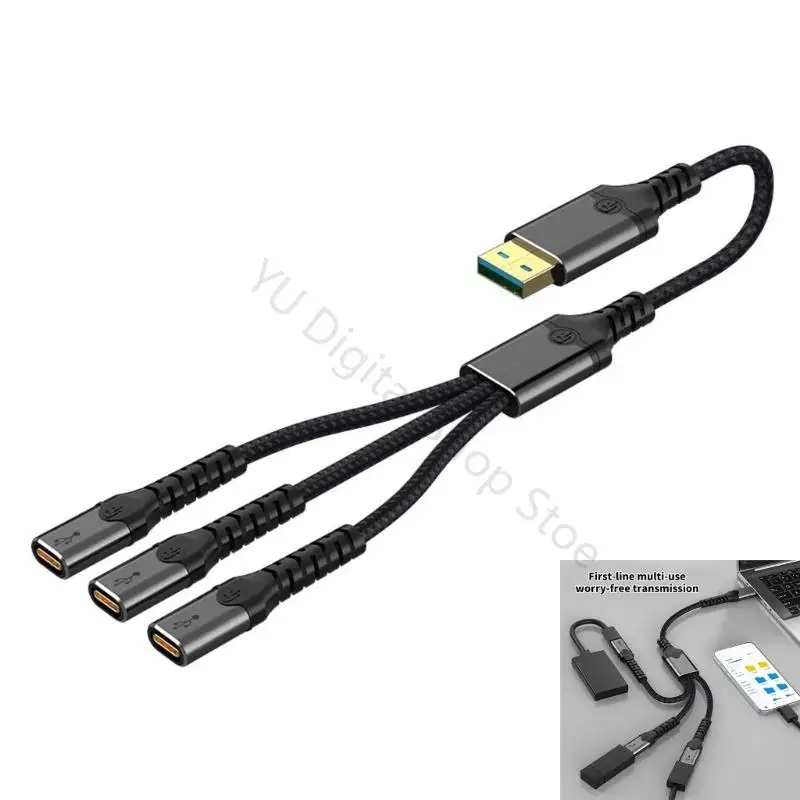 96BA Portable USB Male to 2/3 Type C Female Splitter USB Y Splitter Cable Type C Hubs for Type C Devices Gaming Handle