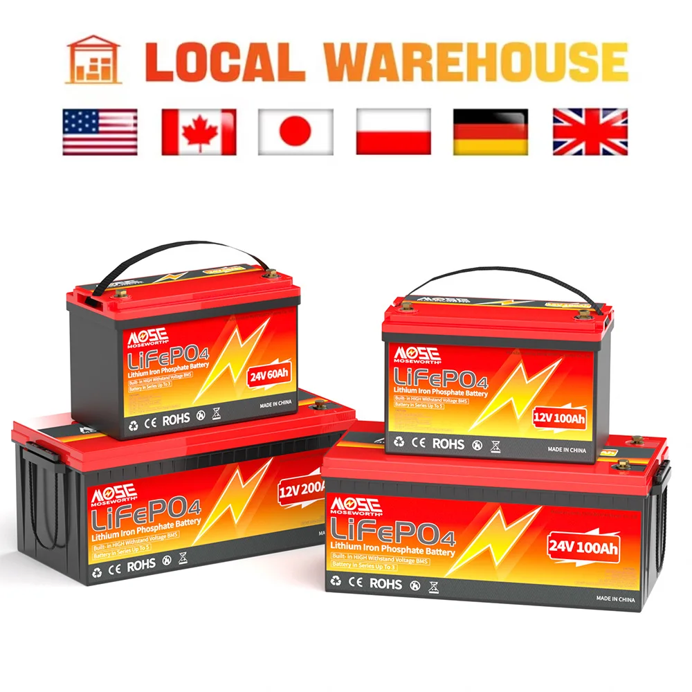 EU Stocks 12V 100Ah 200Ah 300Ah LiFePO4 Lithium Iron Phosphate Battery 24V 36V 48V 100Ah for RV Campers Solar Golf Carts Marine