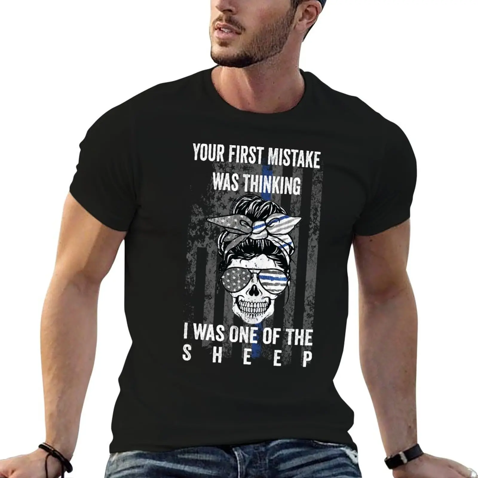 Skull Your First Mistake Was Thinking I Was One of The Sheep T-Shirt Classic Graphic Short Sleeve Top