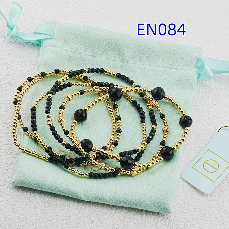 

VKVVA Fashion Jewelry Black Crystal Glass Gold-plated Beads Bracelet set for 6pcs Women Birthday Gifts