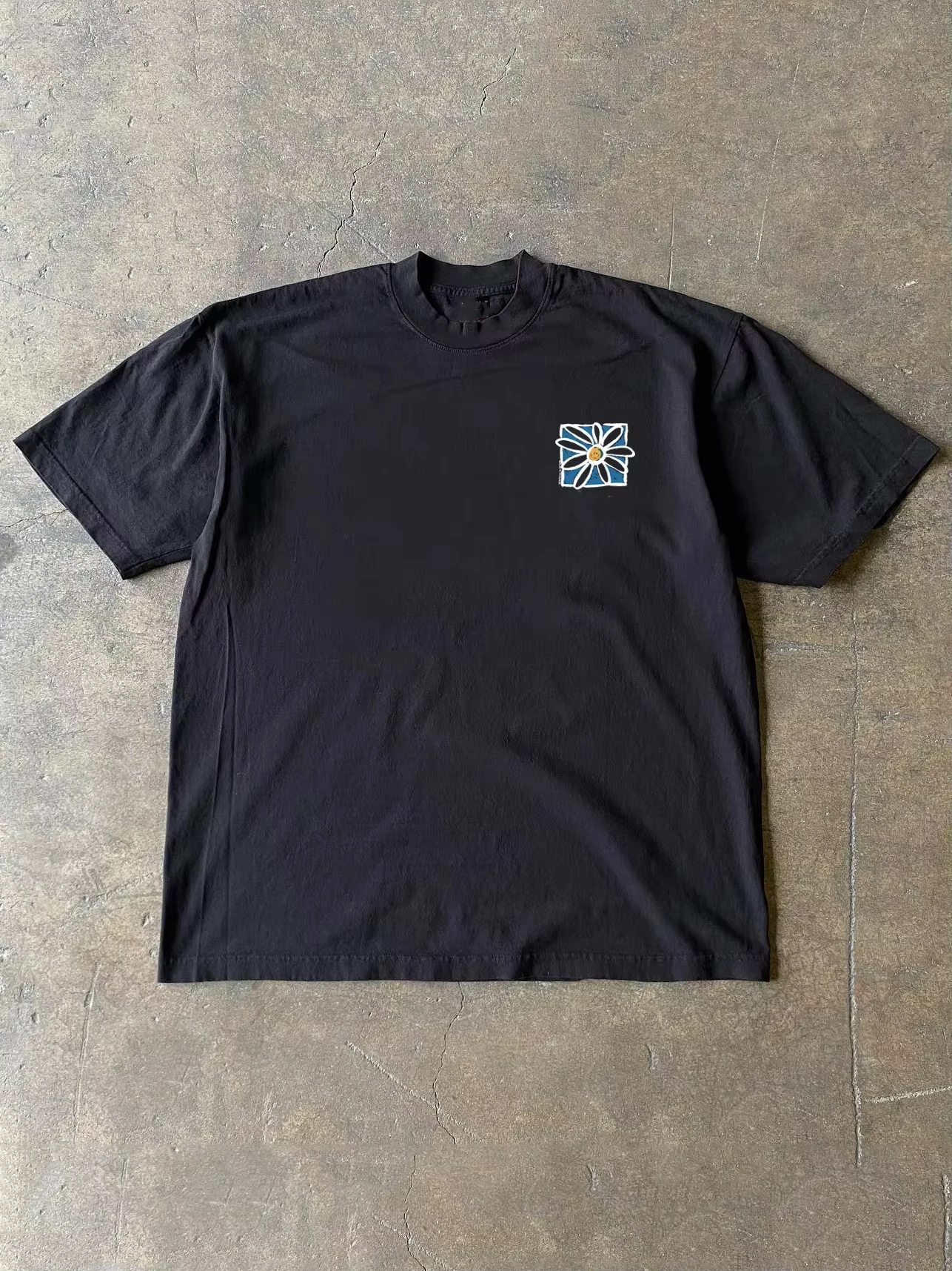 Camiseta de manga corta de gran tamaño con estampado de flores coreanas en ambos lados, Camiseta holgada informal de algodón a la moda para hombres y mujeres