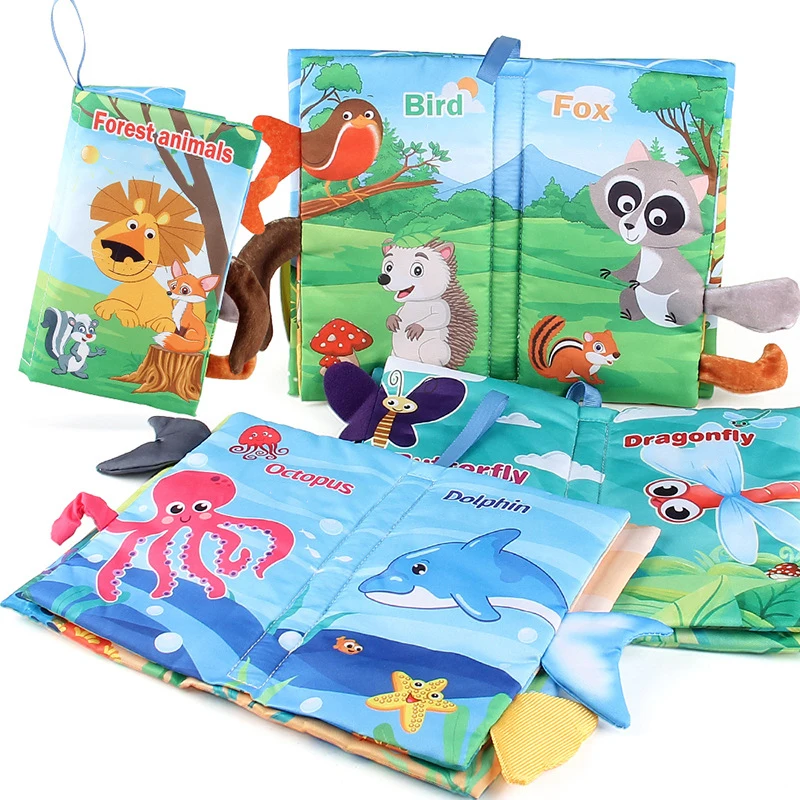 Creative Baby Animal Tail Cloth Books Baby Toys Crinkle Cloth Book Newborn Infant Teether Toy Early Education Development Toys