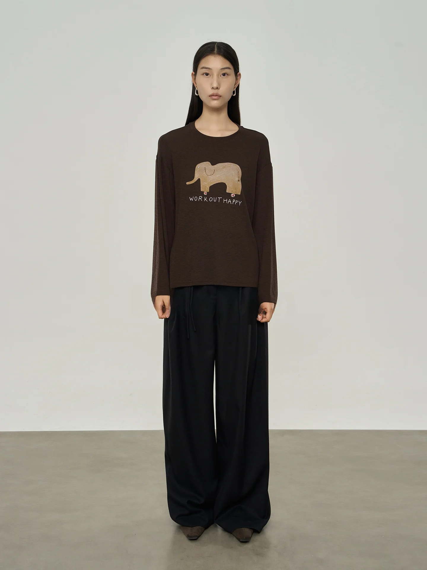 

Dan Ran Vintage Long Sve T-irt Women's Loose Fit round Ne Printed Top Autumn Winter New Sle Comfortable Breathable