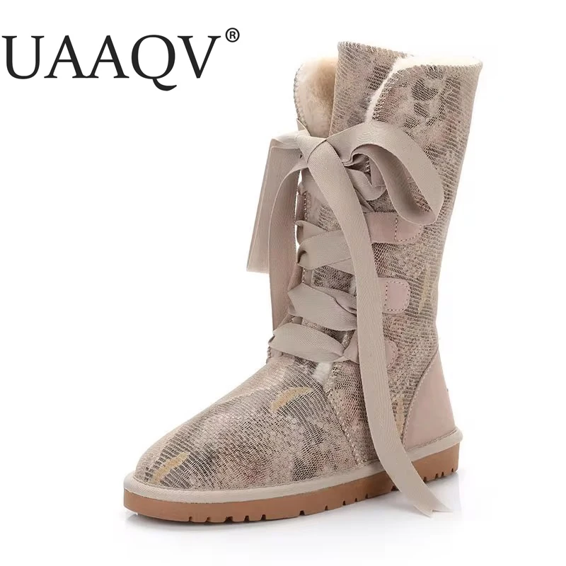 UAAQV 2024 new fashion 100% genuine cowhide leather snow boots australia classic women high boots warm winter shoes for women