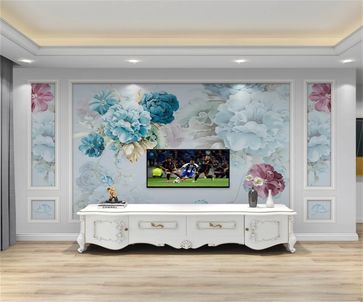 Custom 3d Wallpaper Background Wall TV Wallpaper Flowers Retro Peony Pattern Mural Bedroom Decorative Painting