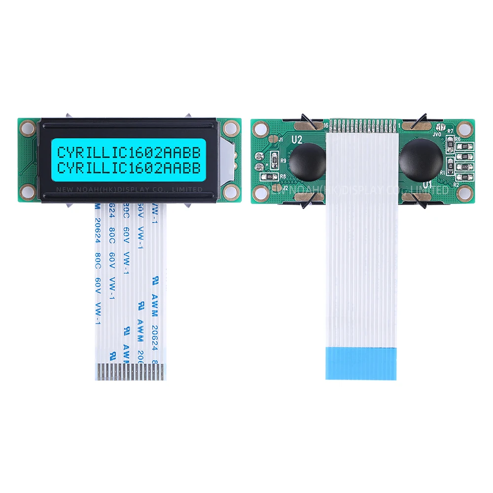 Cyrillic Ice Blue Film Black Letters 1602A-20-2A Character LCD Module Display Screen FPC75MM Industrial Grade Display Screen