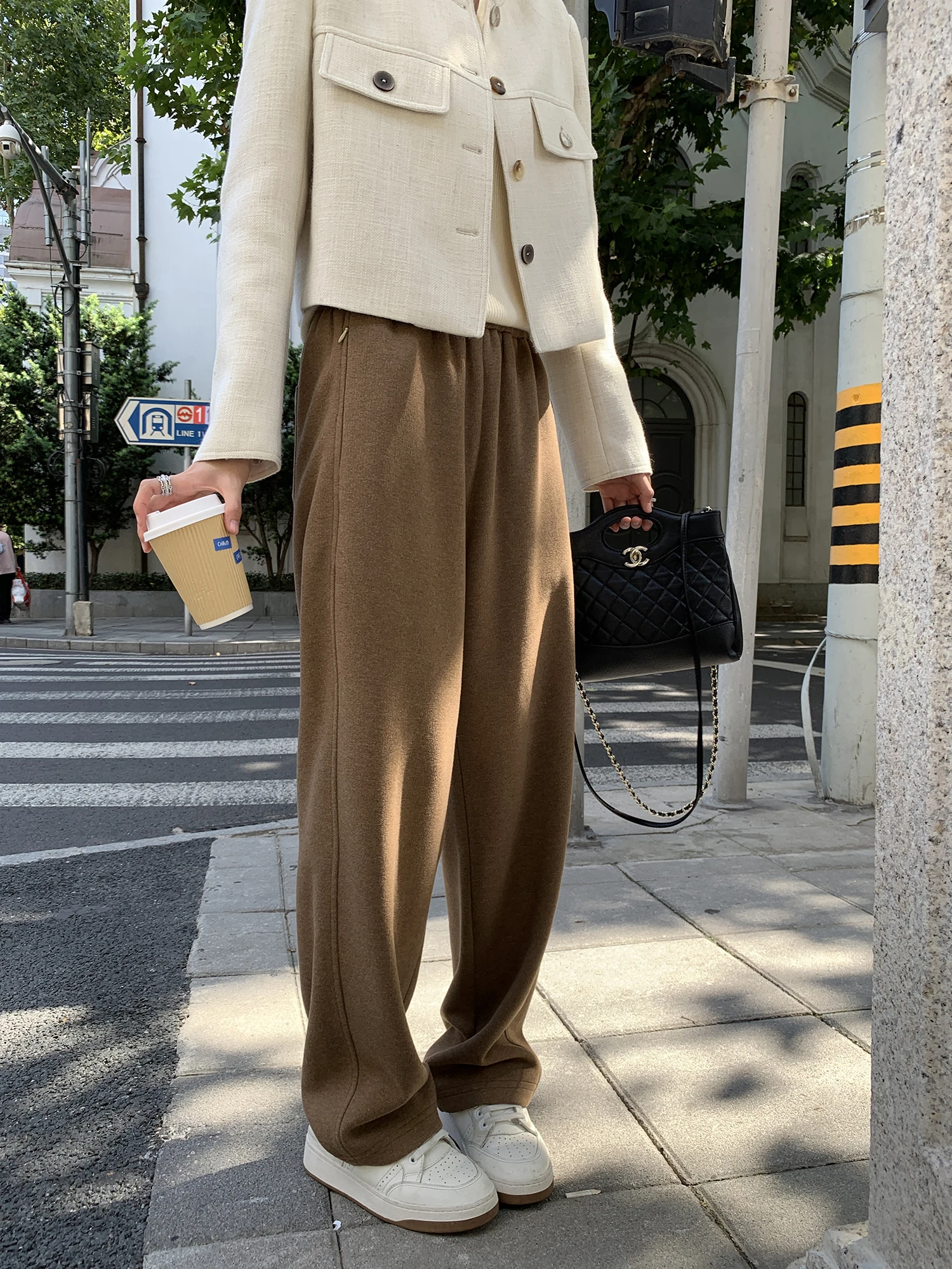 

Bana Acetate Wool Wide Leg Pants Women's Casual Trousers Spring New Loose Straight ey Pants High Waist Elastic