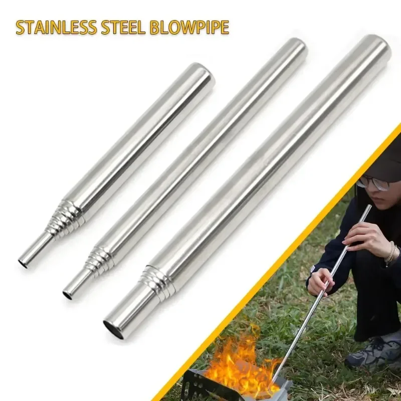 Blow Fire Tube Mouth Blowpipe Stainless Steel Telescopic Fire Blower Mini Portable Outdoor Camping Cooking Blowing Fire Stick