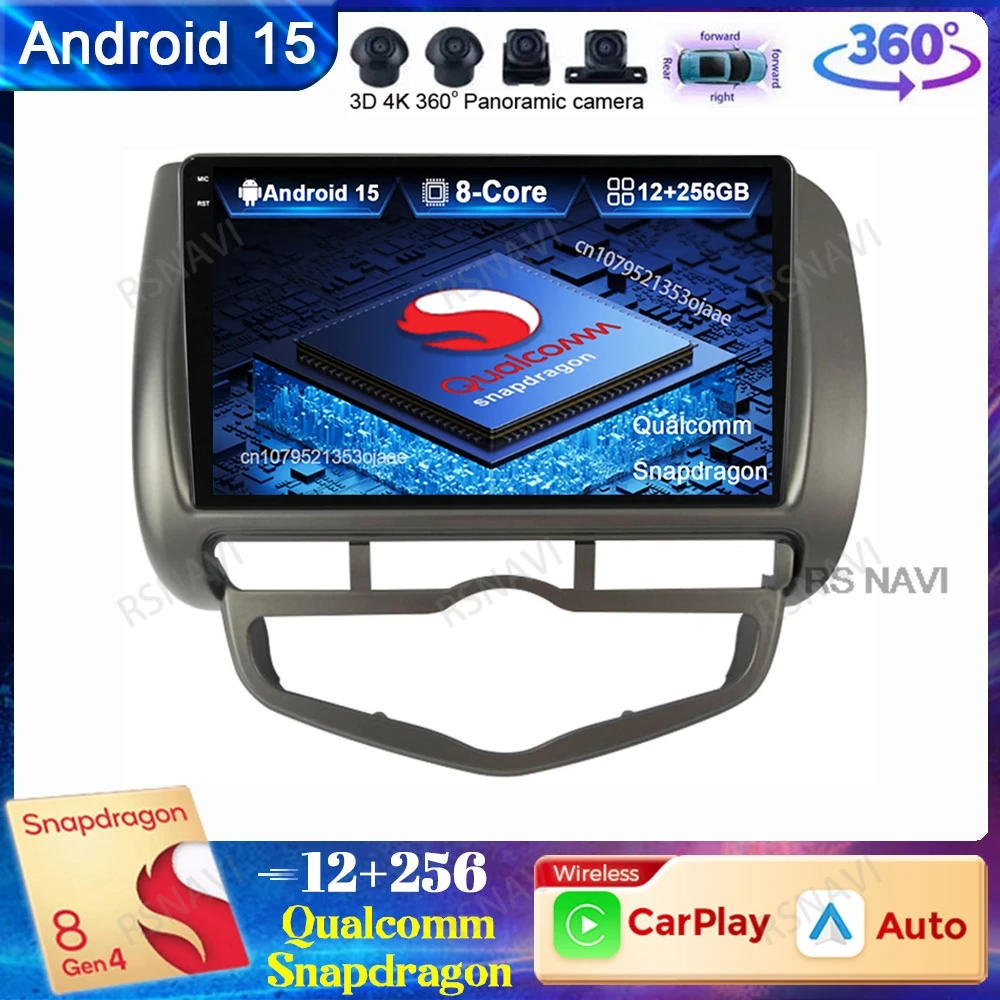 

Автомобильное радио Android 15 для THonda Fit Jazz 2002-2008 навигация Qualcomm мультимедиа беспроводной Carplay Auto 4G LTE авторадио DSP