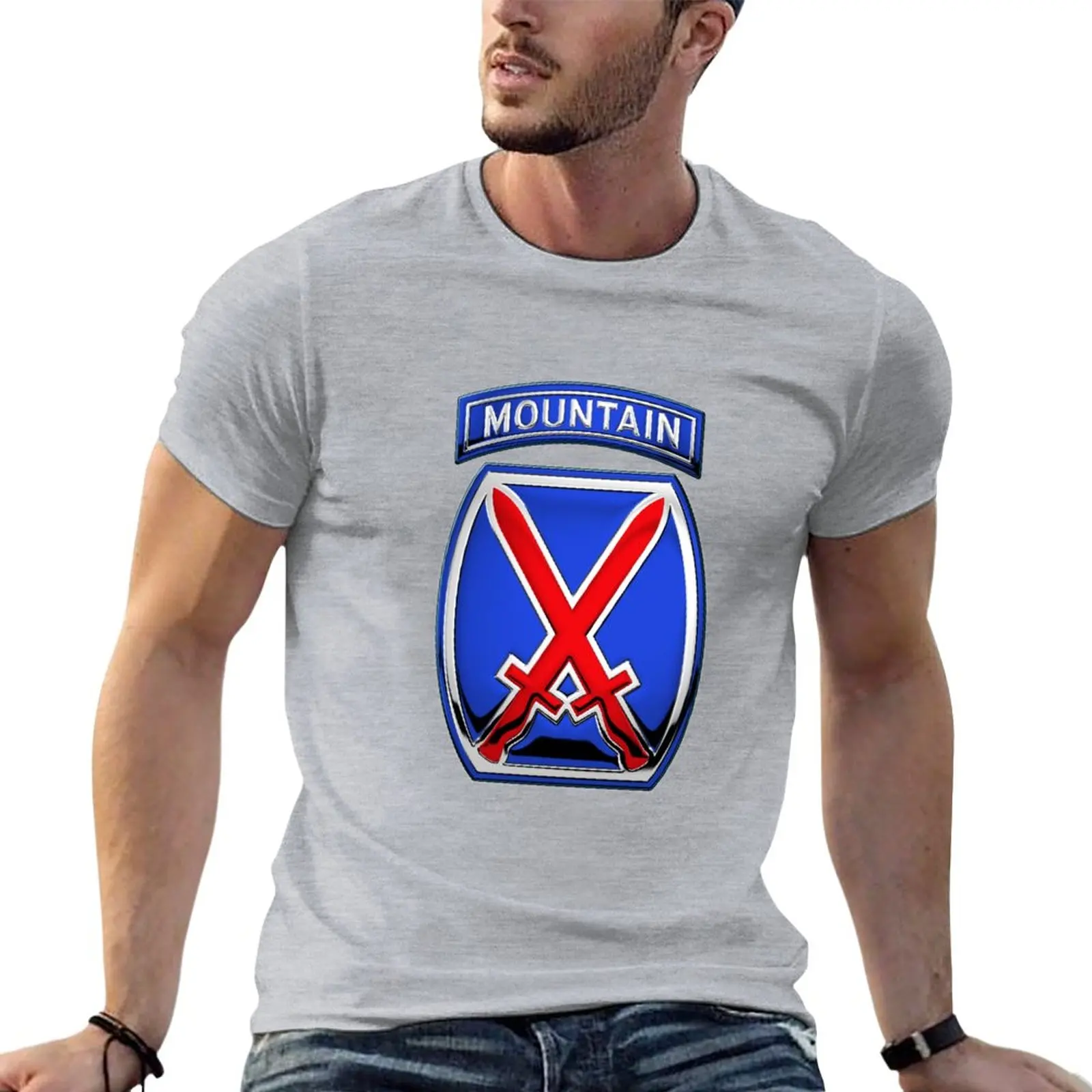 10th Mountain Division - 10th MTN Insignia over White Leather T-Shirt Tee shirt anime clothes sweat shirt mens t shirts pack