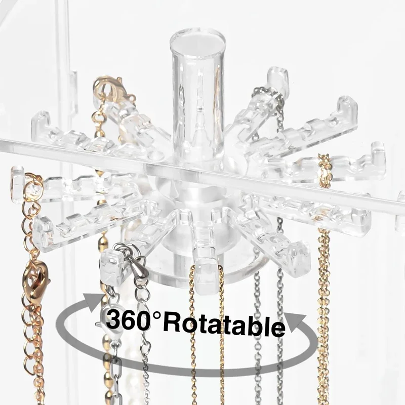 Long Necklace Holder with 24 Hooks - Acrylic Jewelry Organizer Necklaces Stand and Display Case - Jewelry Box for Chains