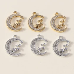 Leslie 10pcs Exquisite Crystal Star Moon Charms for Dangle Earrings Bracelet Necklace Pendants Jewelry DIY