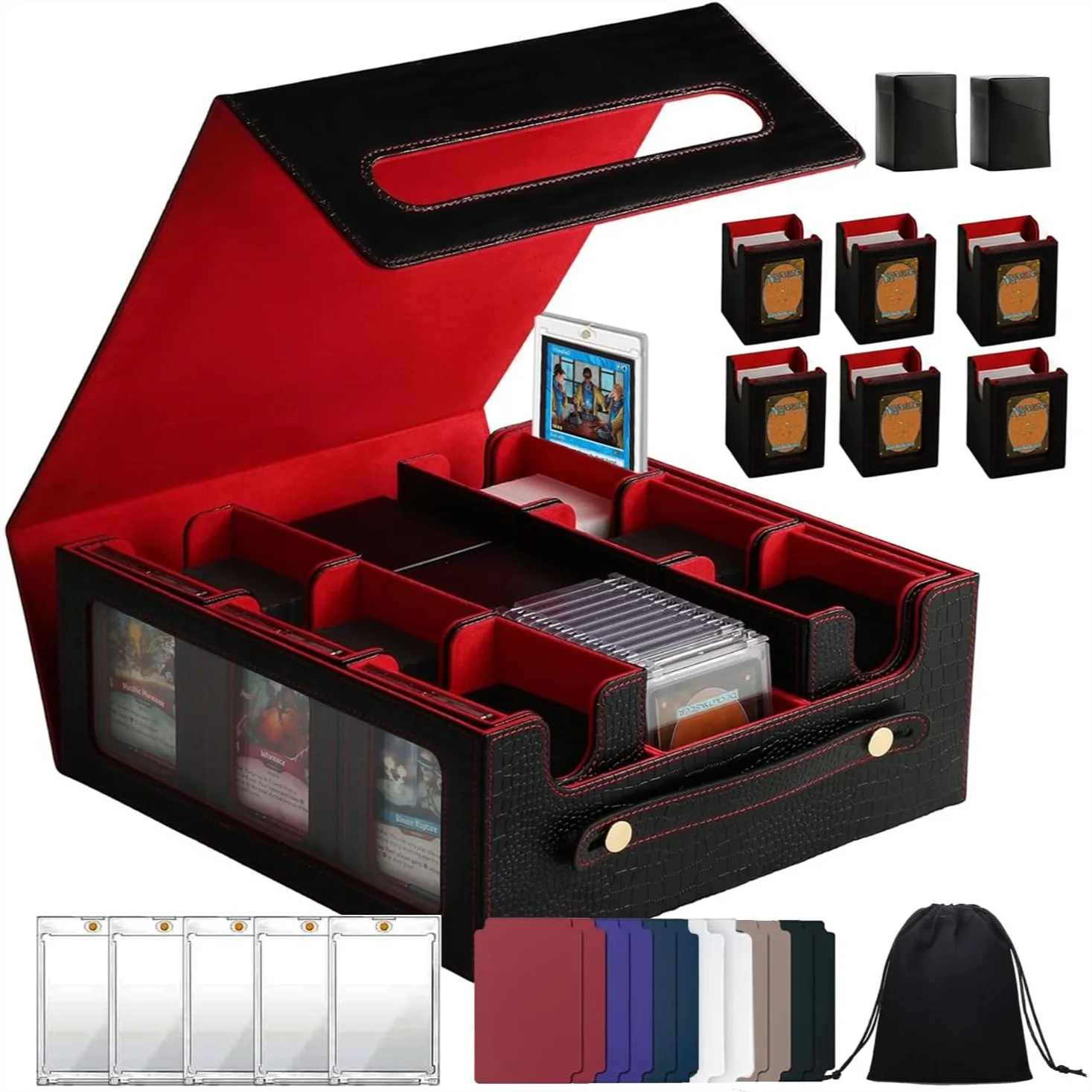 

9-in-1 MTG Deck Box with Handle, Fits 1000+ Cards or 8 Commander Decks, Premium Leather TCG Storage Case with 8 Removable Trays