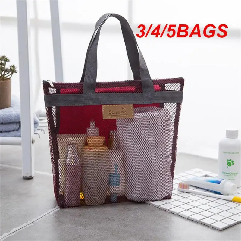 3/4/5BAGS Mesh Washing Bag High-quality 30x28 Cm Storage Tools Sundries Organizers With Zipper Mesh Kids Toys Beach Bag