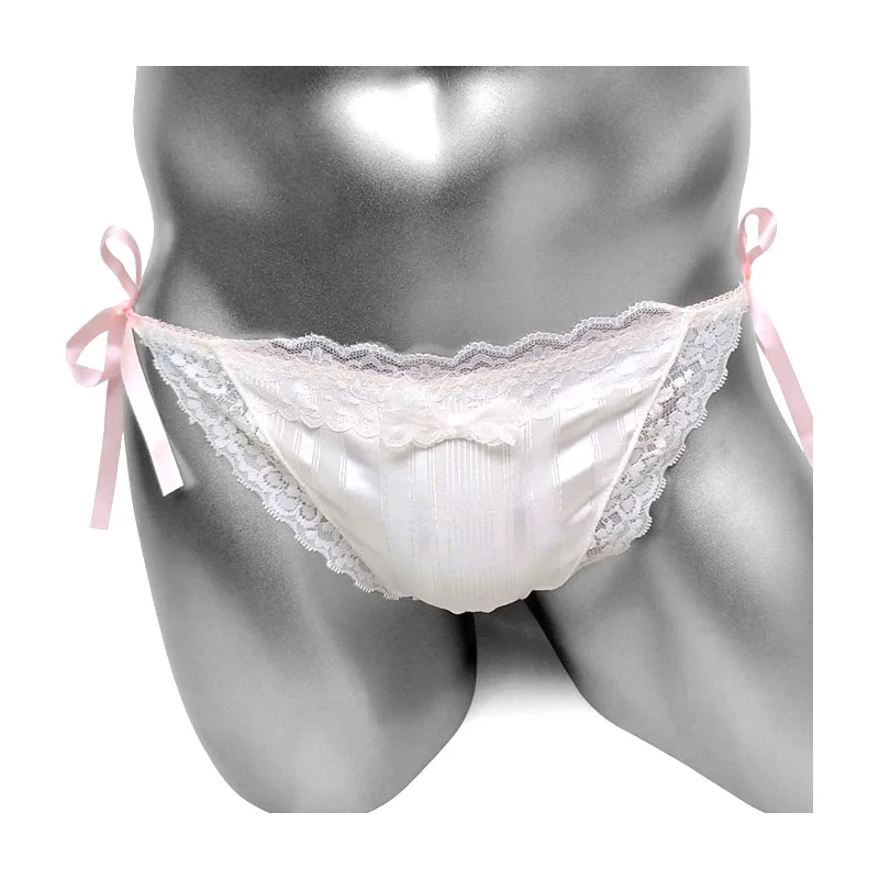 

Cute Lace Sissy Panties Milk Silk Lovely Fashion Cutting Men Thong G String Underwear Low Waist Candy Color Male Panties