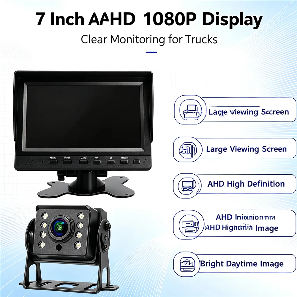 7 Inch AHD 1080P Truck Rear View Camera Monitor System 2 Video Input Waterproof Night Vision Backup Camera For Truck Bus Excavat