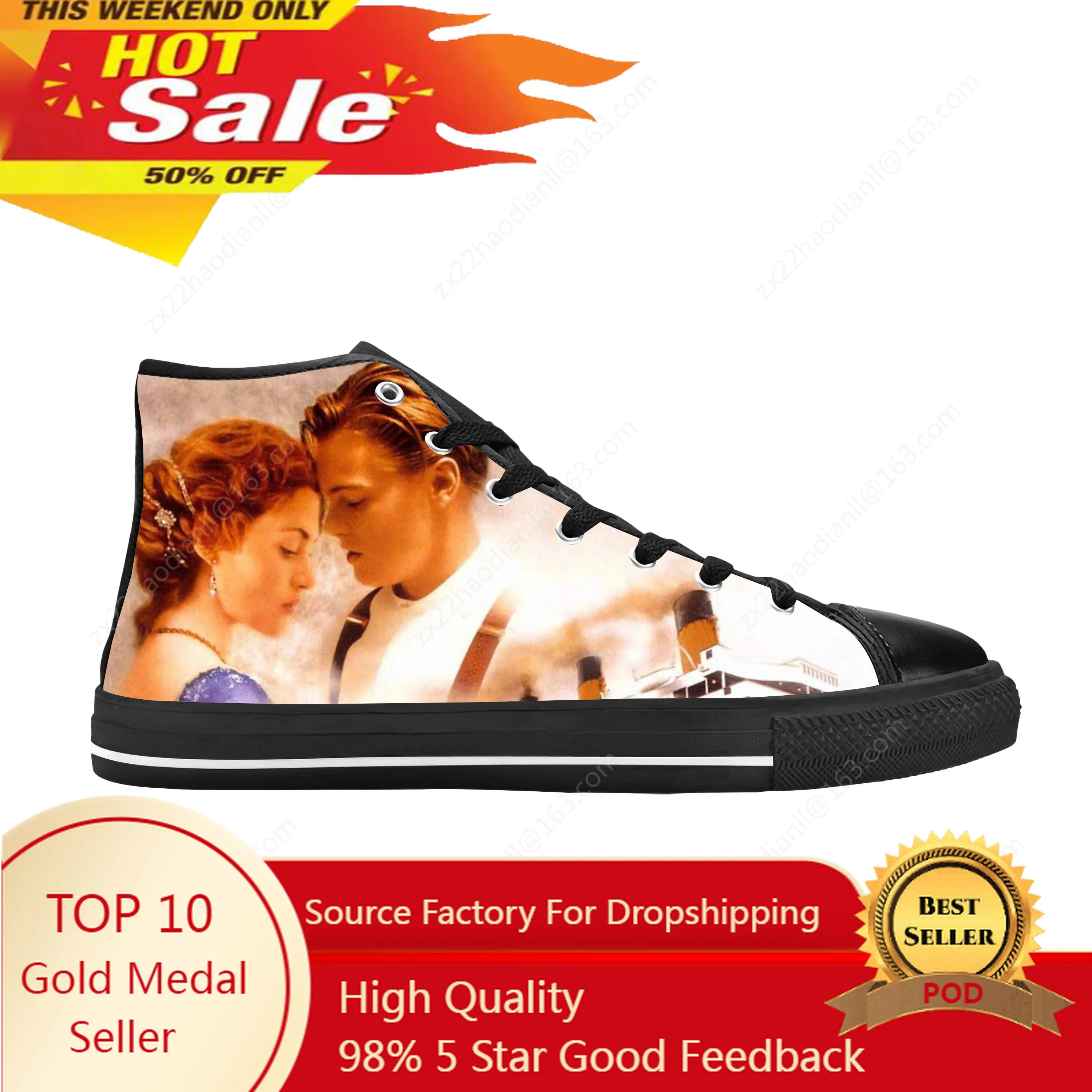 

Classic Movie Titanic Leonardo DiCaprio Jack Rose Casual Cloth Shoes High Top Comfortable Breathable 3D Print Men Women Sneakers