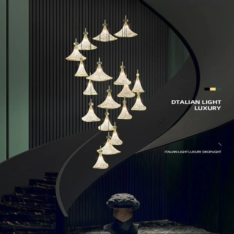 

Stair Chandelier Light Luxury Hotel Apartment Loft Empty Long Chandelier Living Room Lamp Villa Duplex Building Designer Lamp