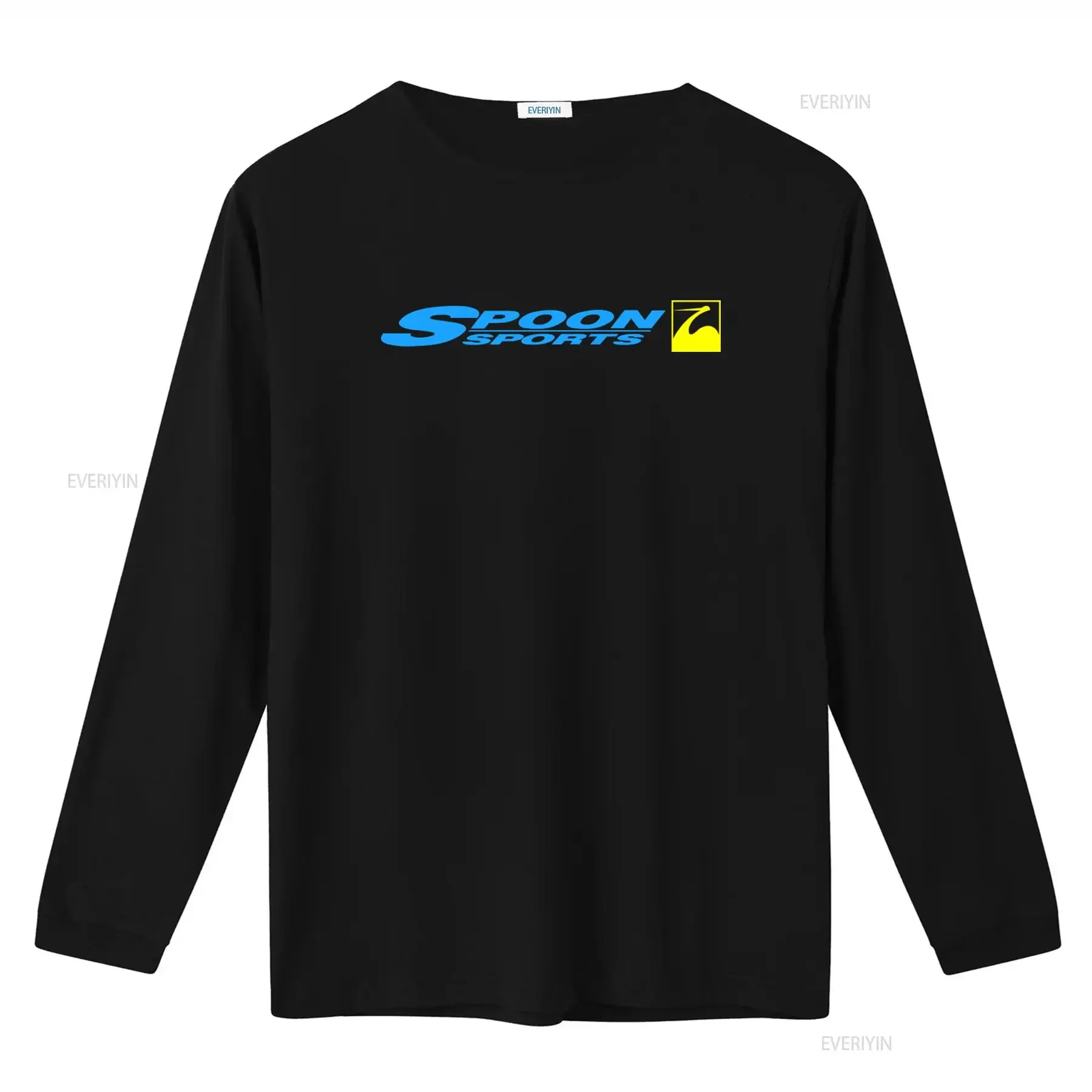Spoon Sports Long Sleeve Round Neck T Shirt vintage Washed Versatile Casual Stylish Soft Unisex Stretched Slightly fashion