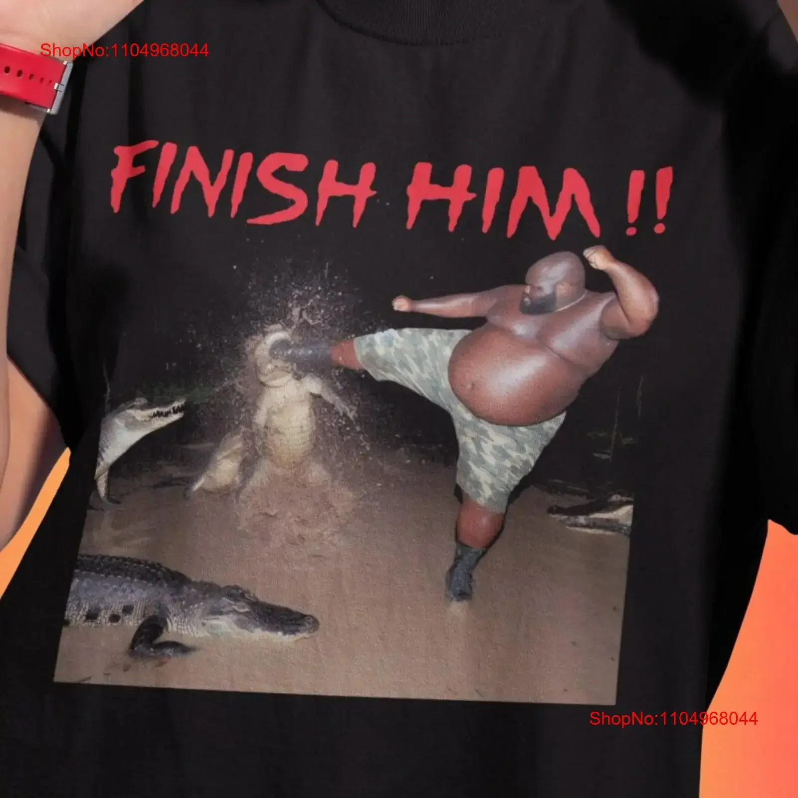

Классическая футболка Alligator Kick Man FINISH HIM, винтажная стираная удобная уличная одежда унисекс, мягкая дизайнерская одежда, универсальная