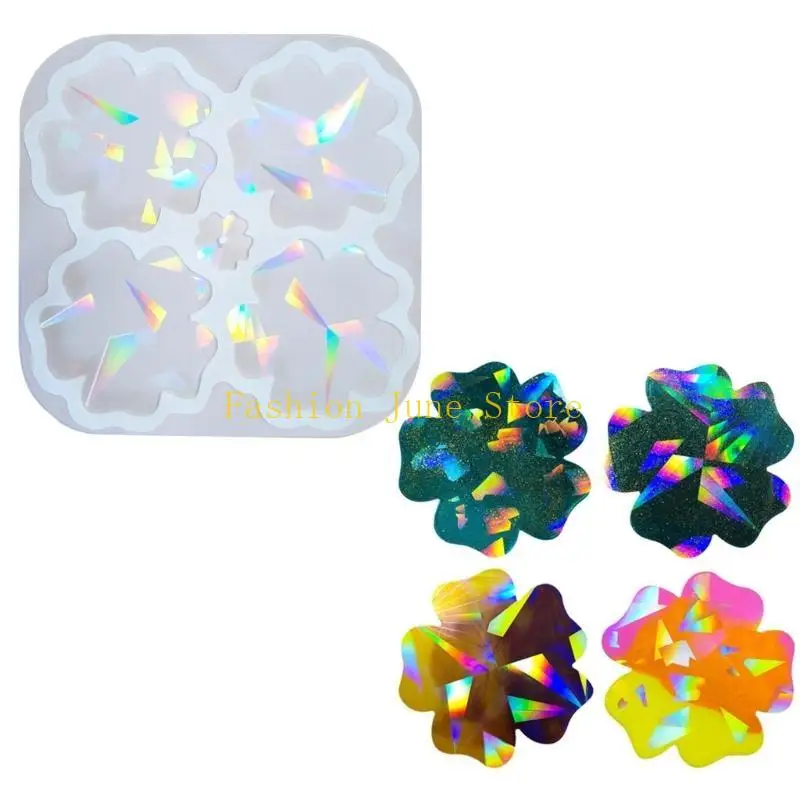 N5KA Holographical Flower Pattern Silicone Mold Epoxy Resin Florals Shaped Cup Mat Mould Jewelry Making Supplies