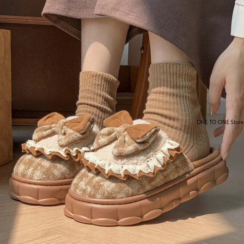 حار بيع شتاء جديد القوس نعال من القطن داخلي المنزل سيدة باطن سميكة زيادة الارتفاع والصوف الحبس الدافئ الأحذية بالجملة