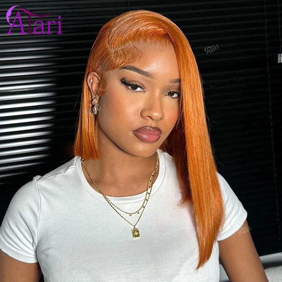 

Ginger Straight Bob Human Hair Wigs for Women Pre Plucked Transparent 13x4 Lace Frontal Short Bob Wig 180 Density Brazilian Hair