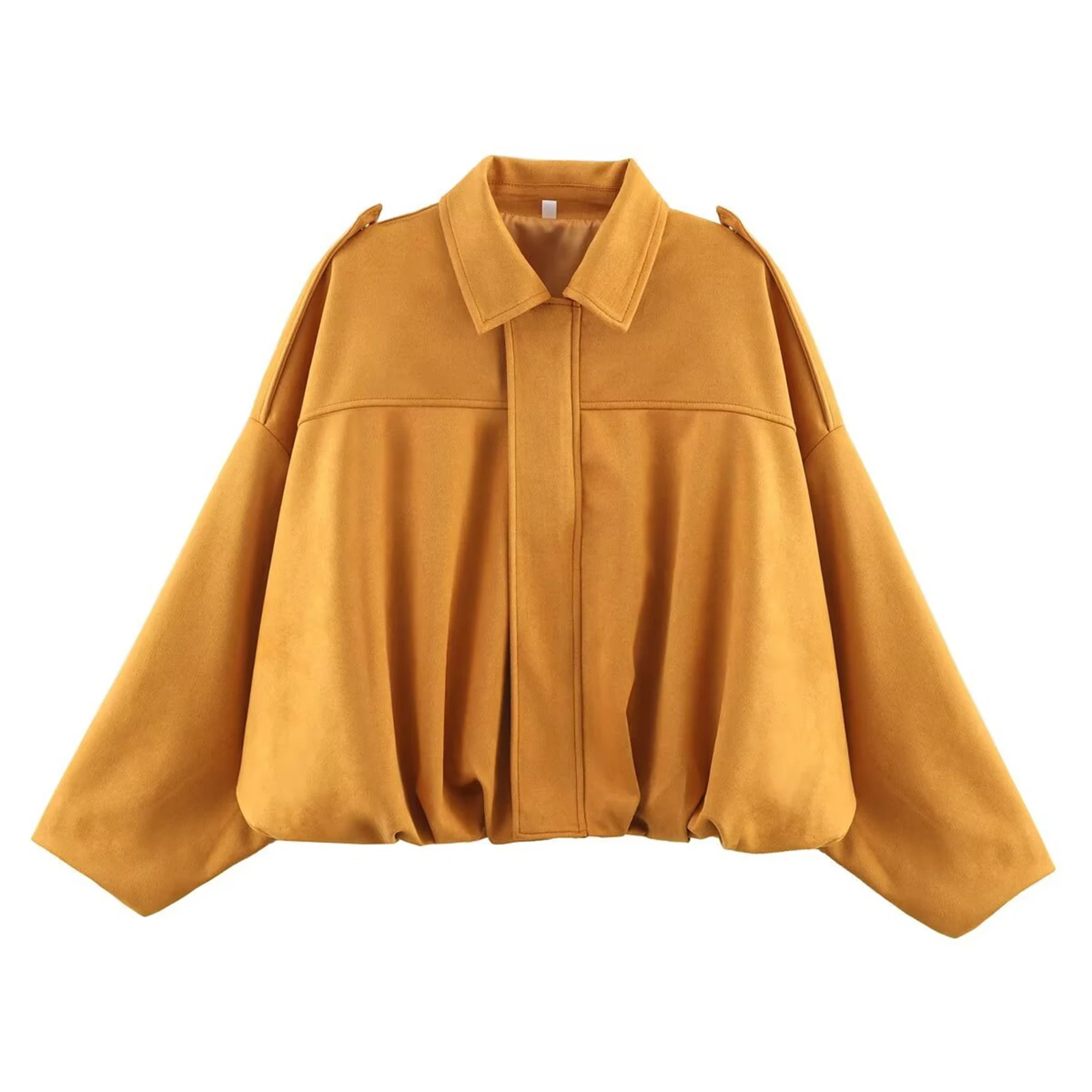 

Vintage Jacket Female Outerwear Chic Tops Oversized Streetwear Women'S Jacket Casual Sleeve Lapel Loose Puff Sleeve Pilot Jacket