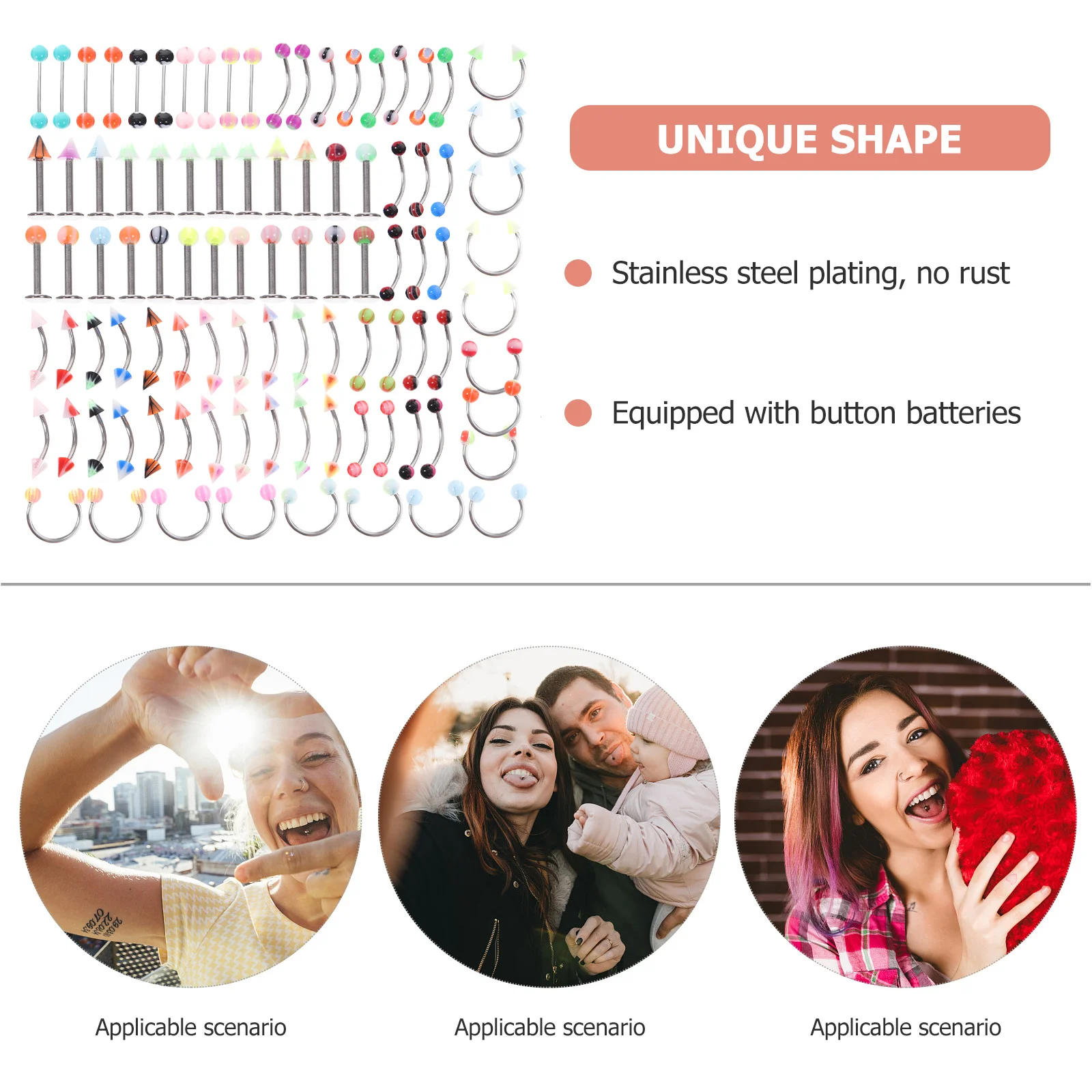 

1 Set Body Piercing Jewelry Kit Stainless Steel Eyebrow Navel Tongue Lip Nose Rings For Women Men Party Dance Wear Accessory