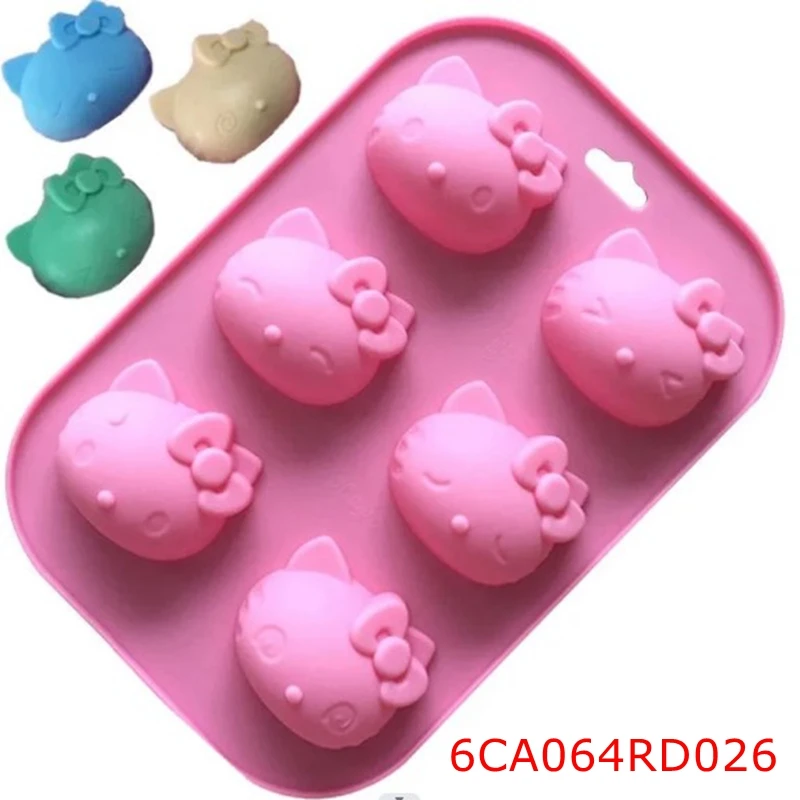 100PCS/LOT ReadStar 6CA080RD027 Hello KT Cat Cake Silicone Mold 6 Cavities Baking Mould DIY Soap Mold