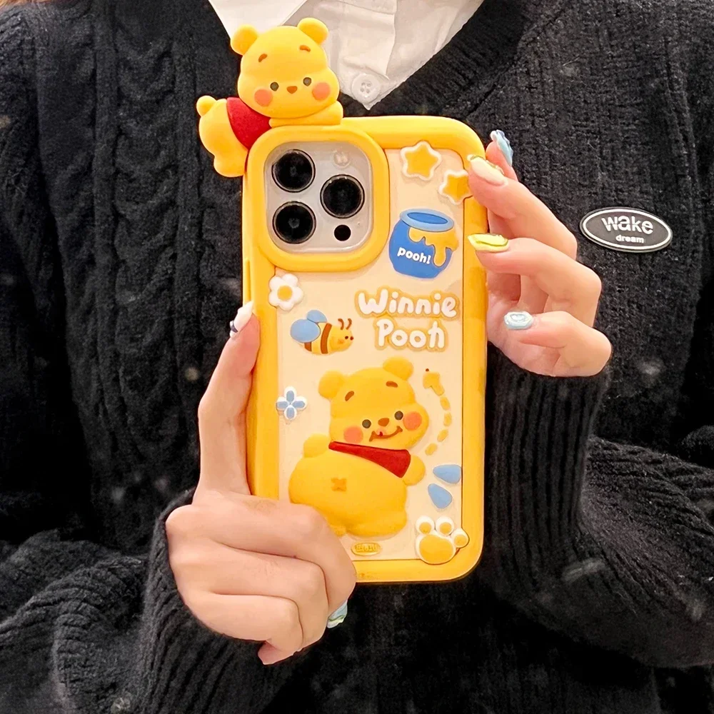 

Cartoon 3D Three-dimensional Winnies The Poohs Phone Case for IPhone 14 13 12 11 Pro Max Anti-drop Soft Silicone Cover