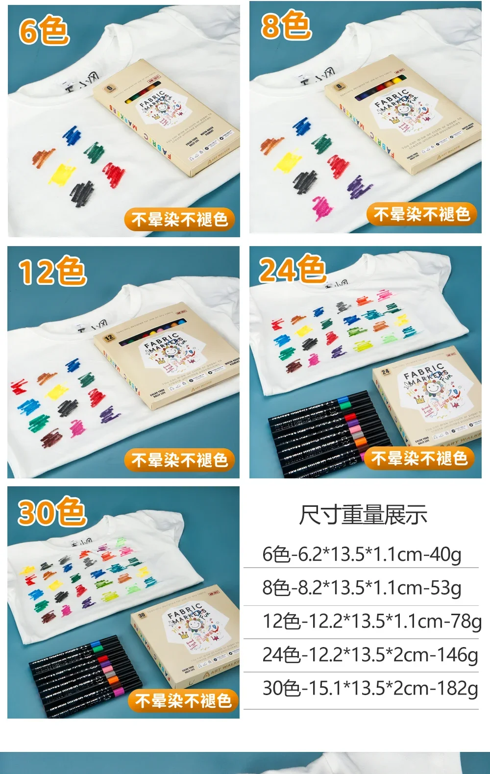 6/8/12/24/30 farben Stoff Marker Stifte Wasserdicht Farbige Marker Stift Für Künstler Rock Malerei Glas keramik Stoff DIY Karte Stift – Detail 6