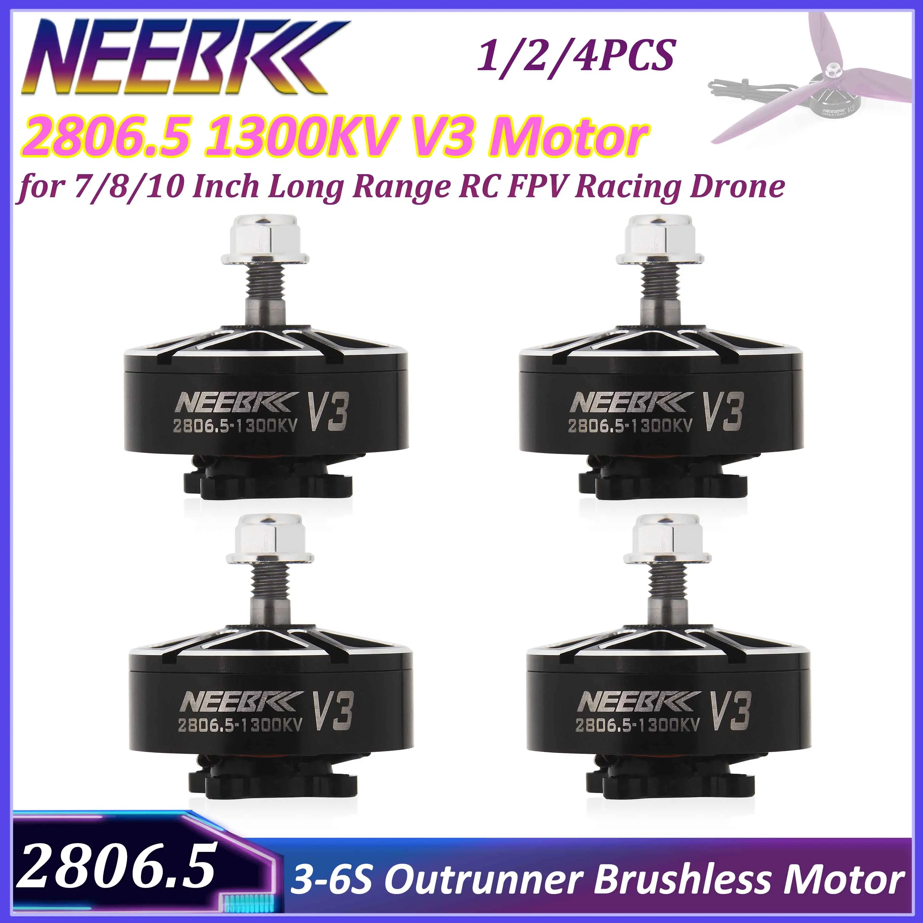 

NEEBRC 2806.5 1300KV V3 Outrunner Brushless Motor 3-6S for 7/8/10 Inch Long Range RC FPV Racing Drone Fixed-wing Plane DIY Parts