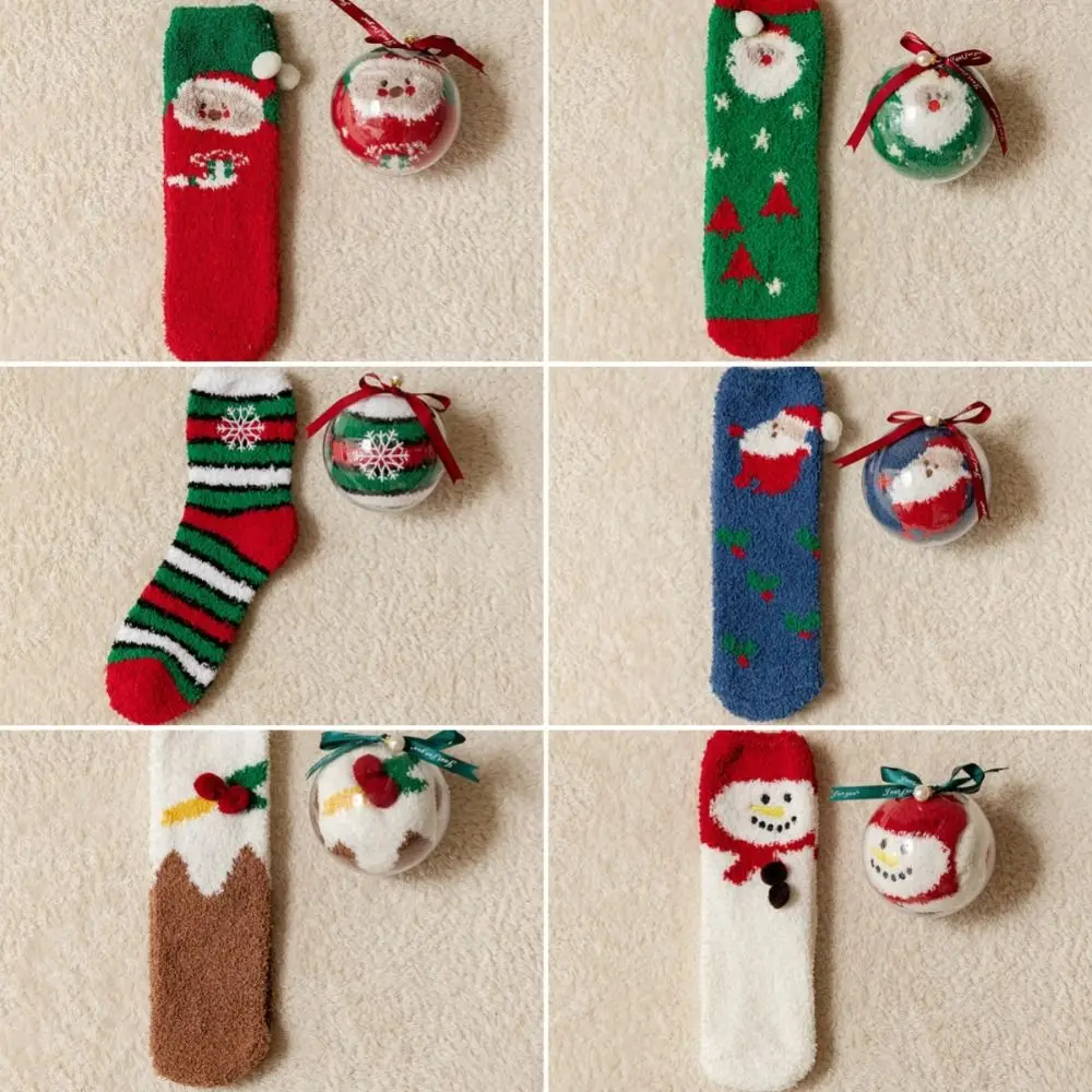 Soft Santa Claus Fleece Christmas Socks Elk Snowman Mid Tube Socks Warm Hosiery Women's Floor Socks Girl