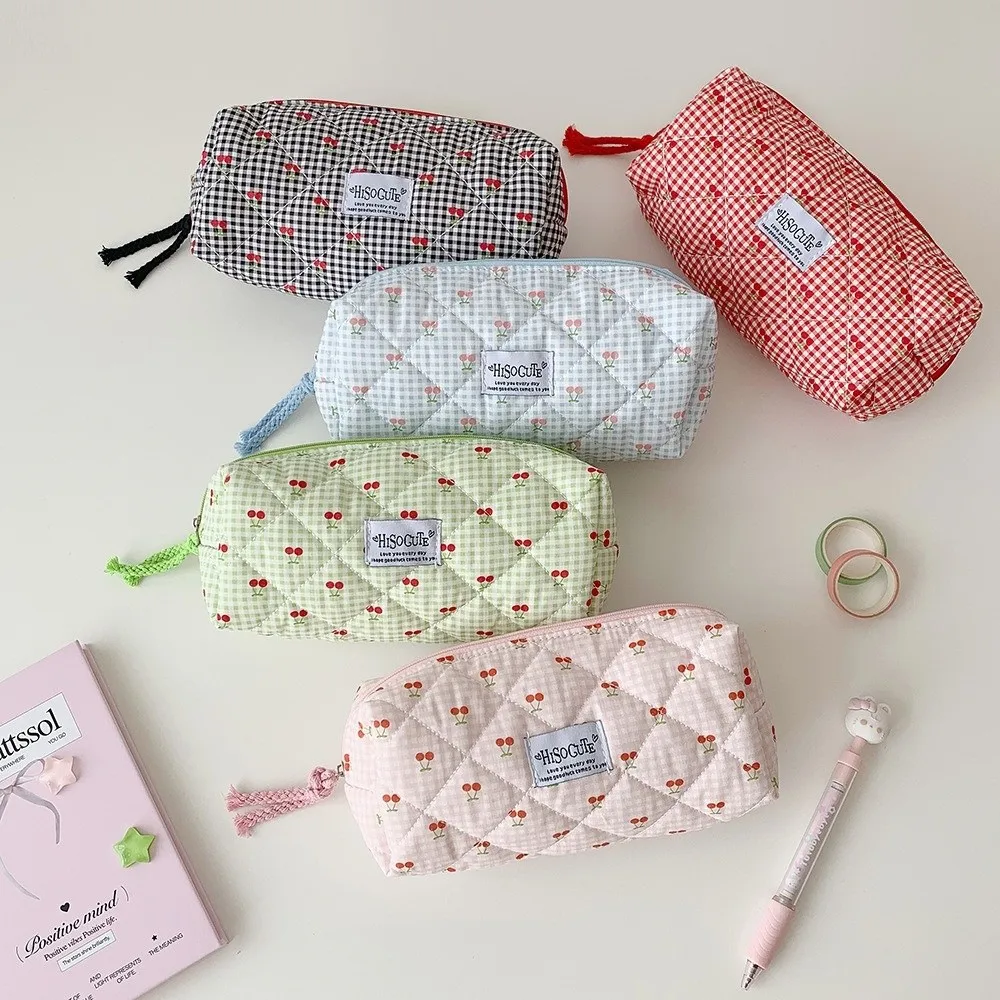 Single Layer Fruit Cherry Pencil Bag Large Capacity Cute Design Korean Cherry Pencil Case School Pencil Box Makeup Pouch