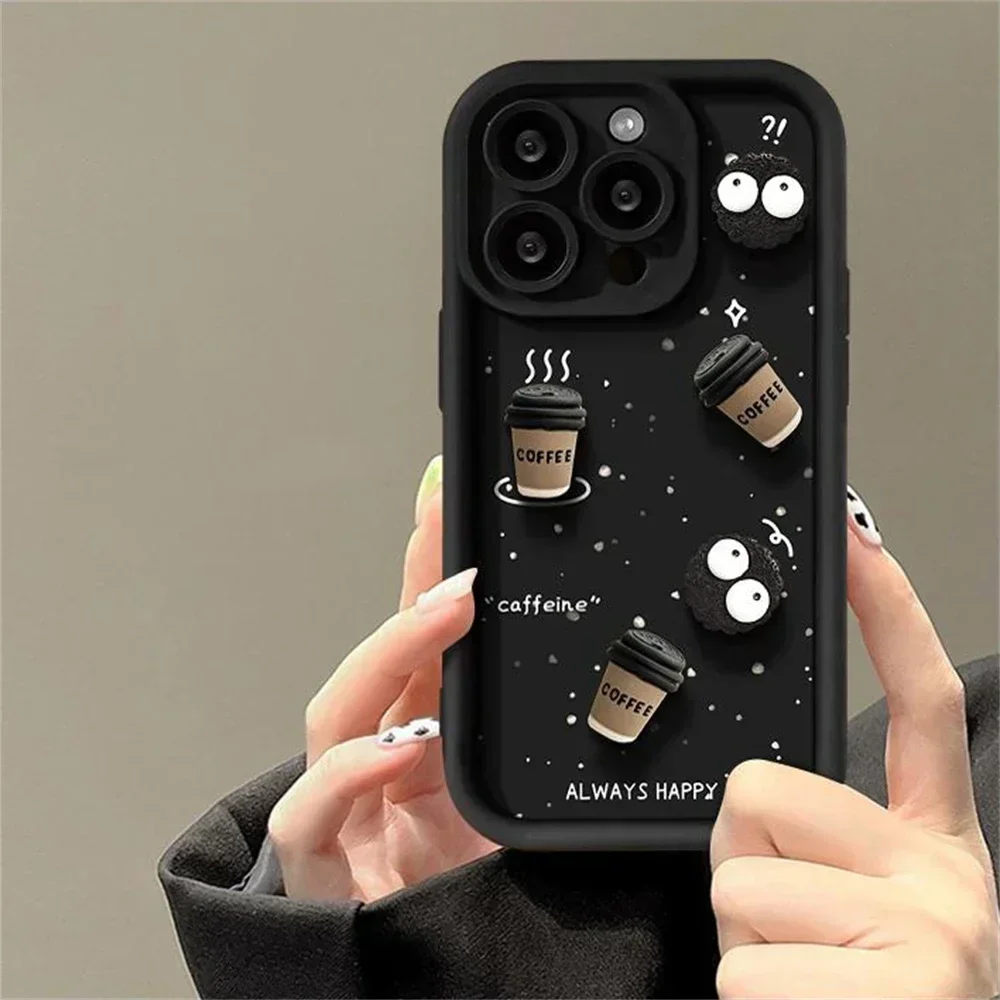 

Cute Cartoon 3D Coffee Liquid Silicone Soft Case For iPhone 15 Pro Max 14 Pro Max 13 12 Pro 11 X XR Lens Protective Cover