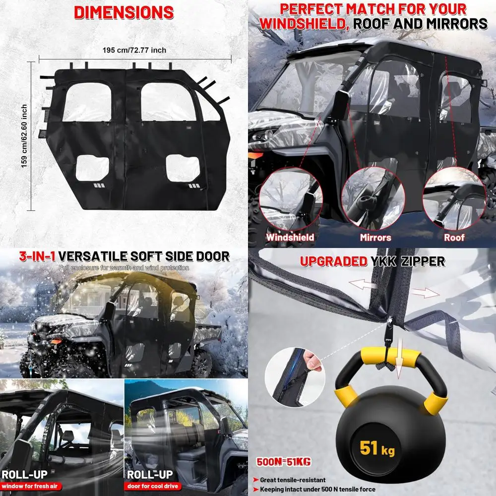 

Корпус для кабины UForce 1000 XL с застежкой-молнией — водонепроницаемые мягкие боковые двери UTV, совместимые с CFMOTO UForce 1000 XL 2022-2025, Windp