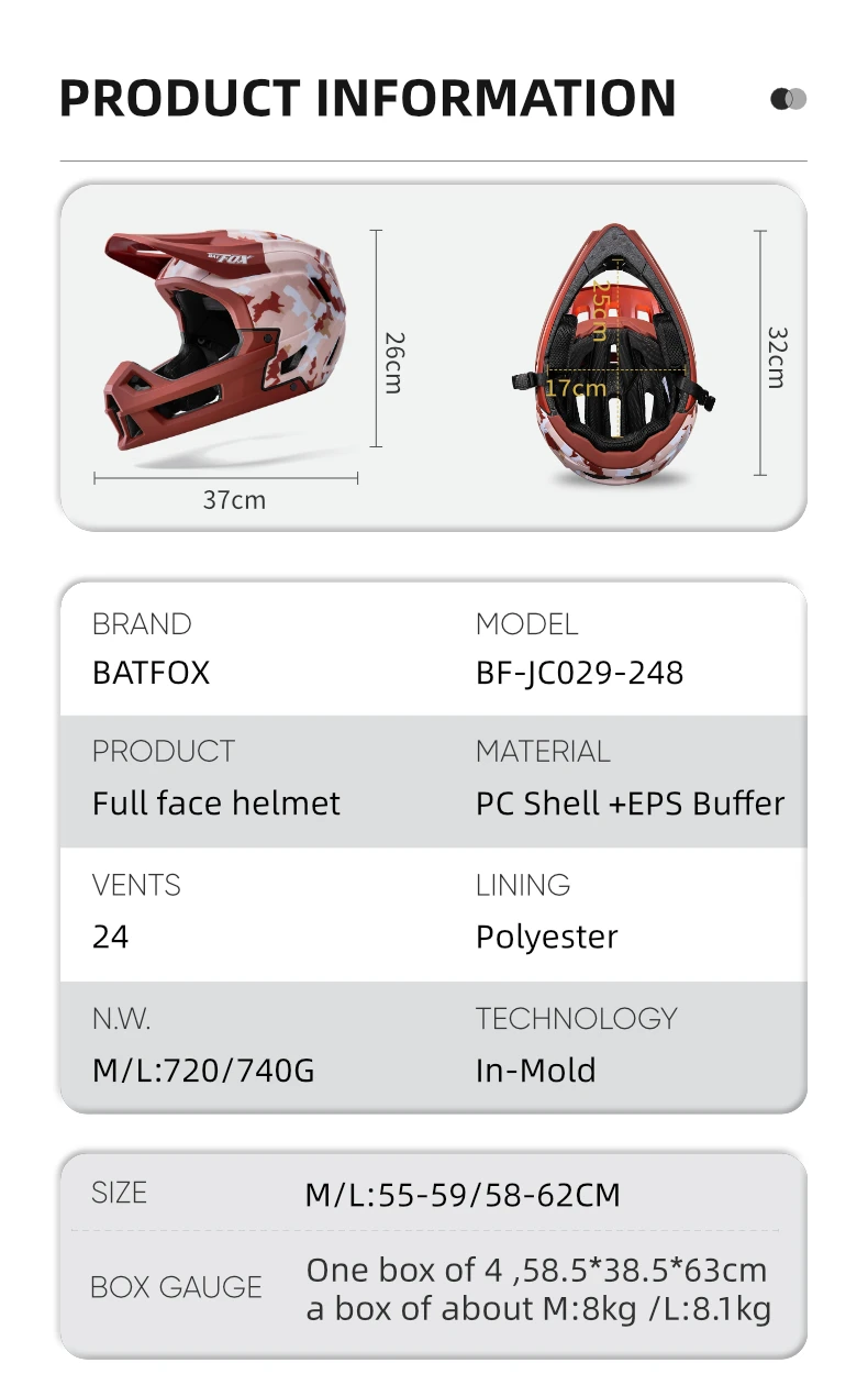 BATFOX Full Face MTB Fahrradhelm Erwachsene Jugend Offroad Radfahren Roller Sport Sicherheit Schutz Racing Mountainbike Helme – Detail 5