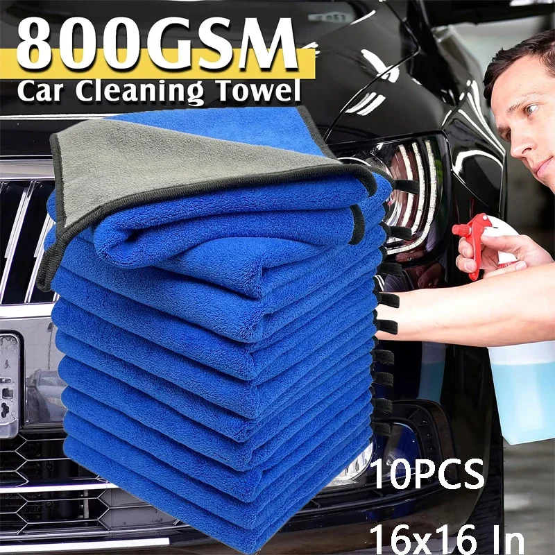 Professional Microfiber Towels for Cars Wash Drying 800 GSM Thick Plush Cleaning Cloth Auto Detailing Absorbent Car Drying Towel