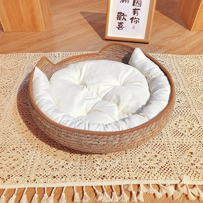 

Rattan Woven Cat Bed All Seasons Dirt Resistant Bamboo Basket Cozy Boho Nest With Scratch Pad Cats Kittens Cat Lovers Home Gift