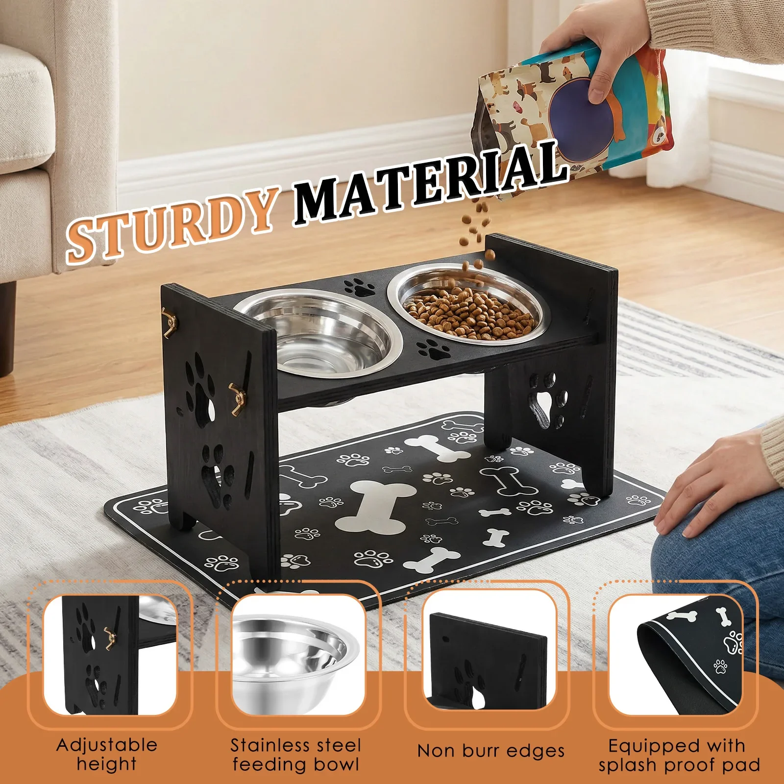 Elevated Dog Feeder Bowls Adjustable Raised Stand with Double Stainless Steel Food Water Bowls Small Medium Large Dogs - view 3