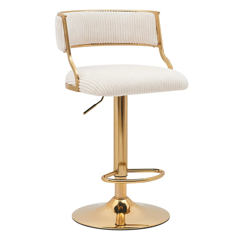 เก้าอี้บาร์หมุนได้ ฐานโลหะทรงกลมสีทองหรูหรา หุ้มกำมะหยี่ สไตล์นอร์ดิก