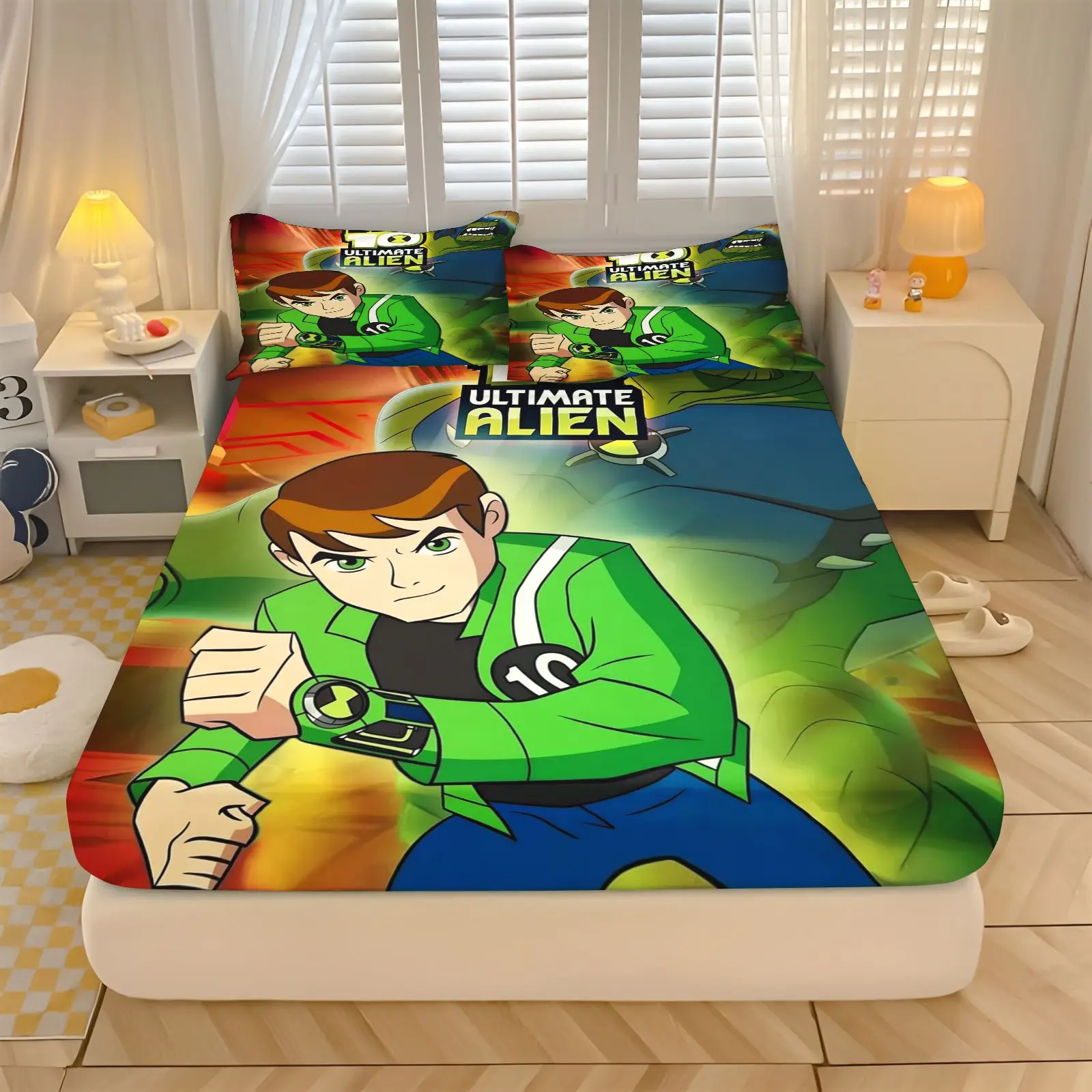 Ben10 Ultimate Alien Fitted Sheet Set 3D Print Mattress Cover with Pillowcase Cartoon Bed Linen for Boys Kids Bedroom Decor