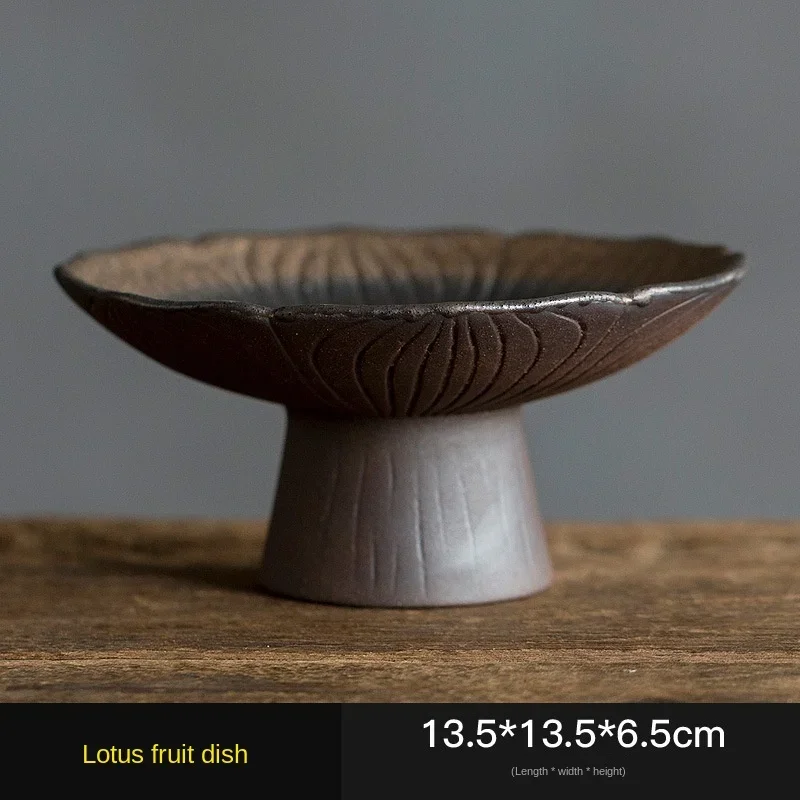 Handmade Japanese-Style Pottery Tea Cake Tray Snack Dried Fruit Tray High Base Fruit Plate Ceramic Tea Tray Ceremony Accessories