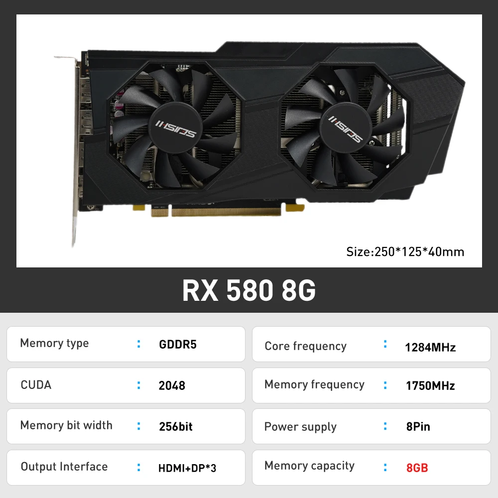 SEJISHI RX 580 8GB 2048SP Graphics Card Gamer Radeon RX580 8G 256Bit GDDR5 AMD GPU Video Card Mining Gaming Card placa de video