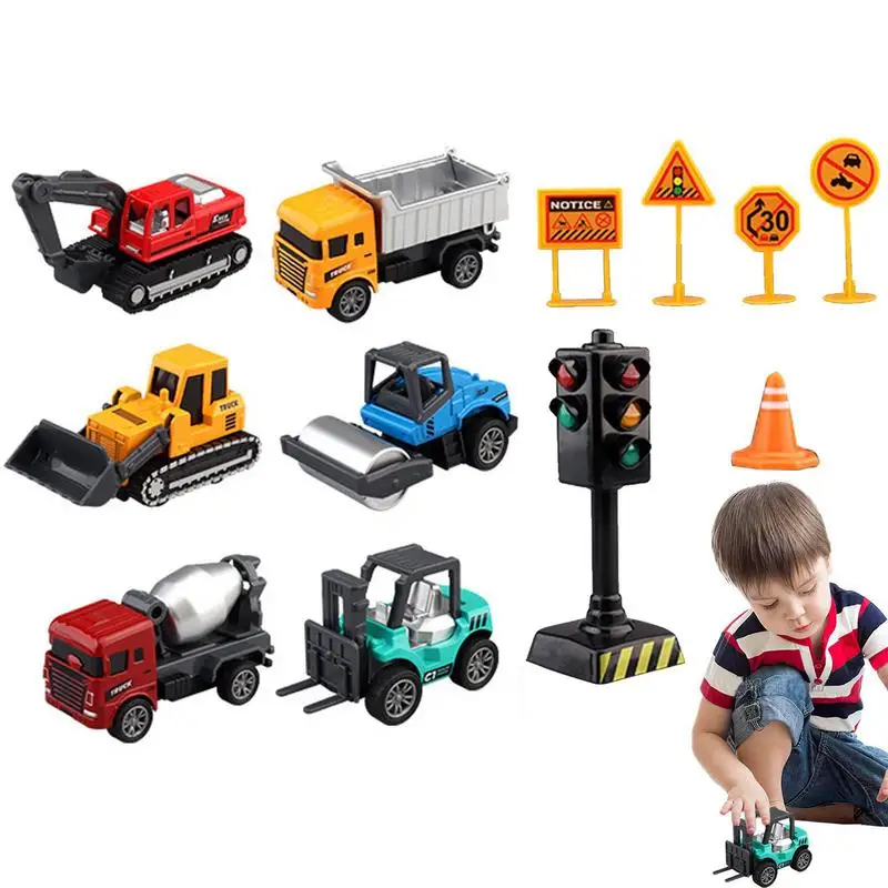 Construção caminhões brinquedo conjunto, liga construção brinquedos, engenharia veículo, pull-out carros, veículo de transporte, trator, empilhadeira, jogar