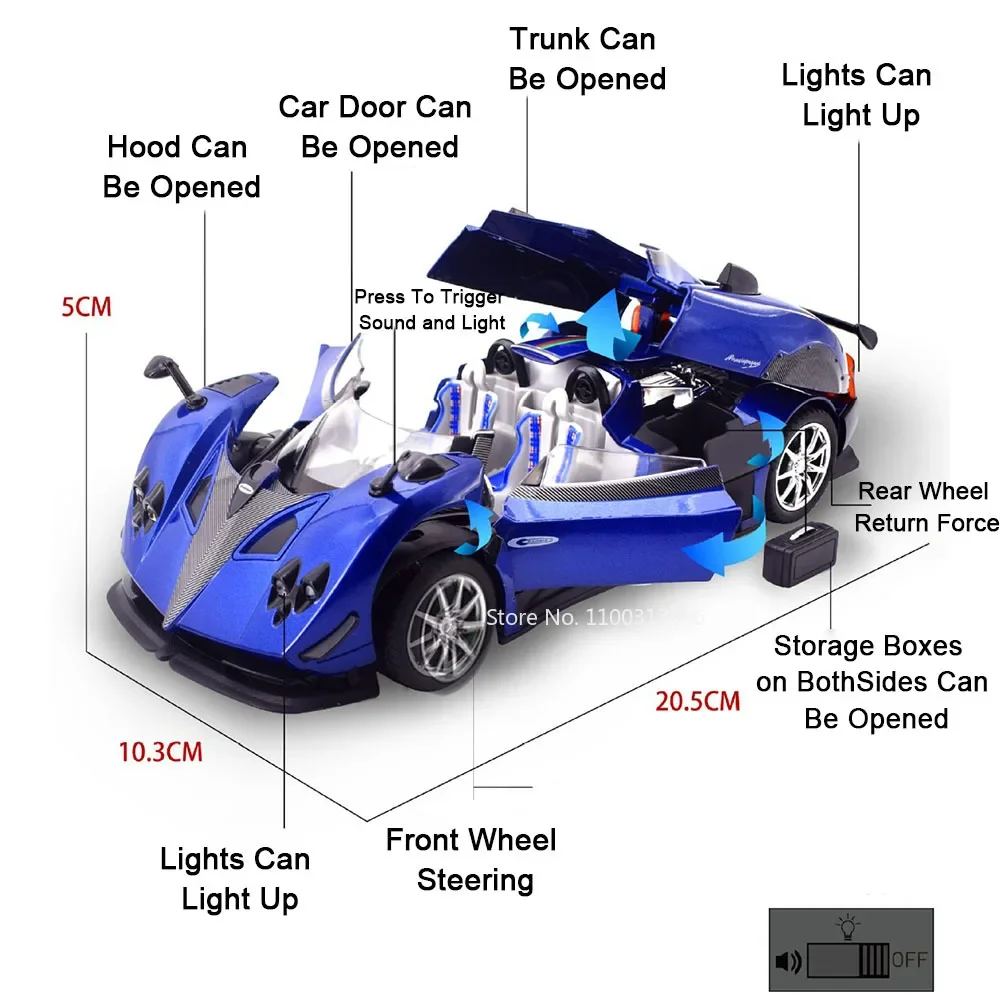 1:24 Pagani Zonda HP Cars Models Alloy Toy Rubber Tires Supercar Wheel Pull Back Miniature Vehicles Children's Educational Toys