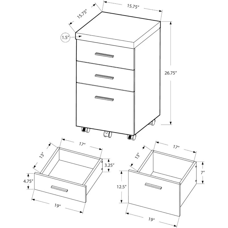 S White Hollow-Core 3 laci File kabinet pada Castor