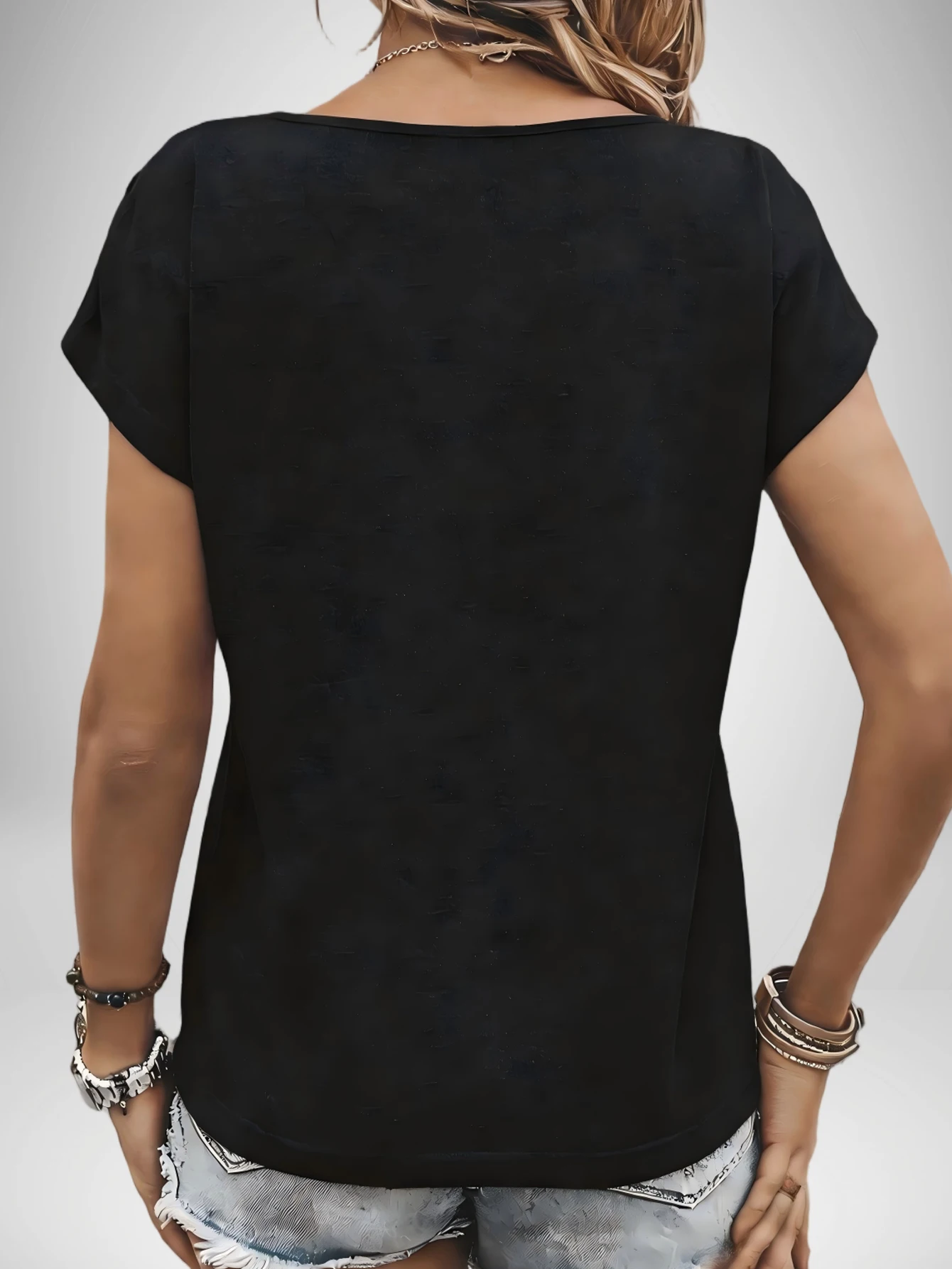 4PCSButton Detail Batwing Sleeve Casual Tee  Features bamboo fiber, breathable, comfortable, skin-friendly and slightly stretchy