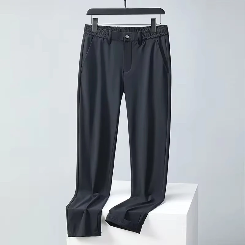 High-end Men's Pants Summer Thin Ice Silk Pants Elastic Quick Drying Men's Casual Pants Elastic Waist Straight for Men